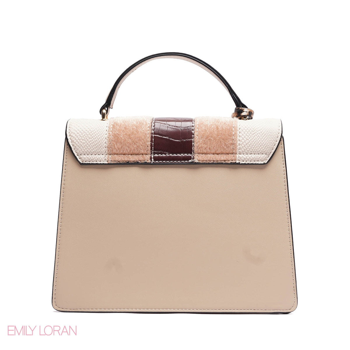 ELEGANT MIXED TEXTURE TOP HANDLE BAG WITH HEART CHARM - MEDIUM