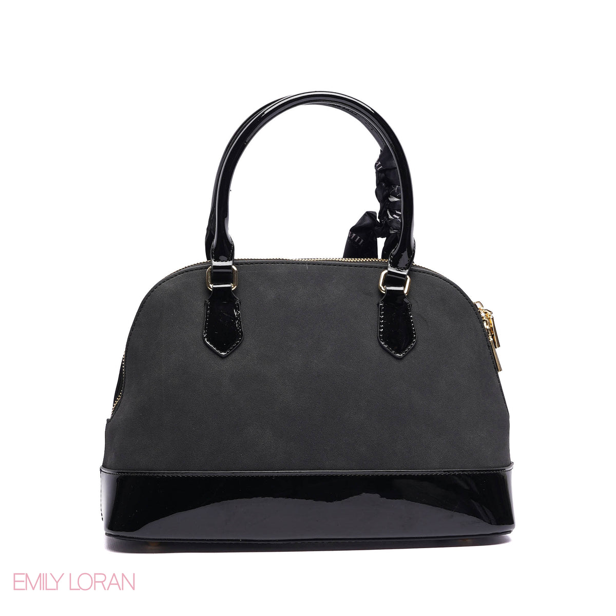 ROUNDED HANDBAG SHINE LEATHER WITH GOLD CHAIN AND SCARF - LARGE