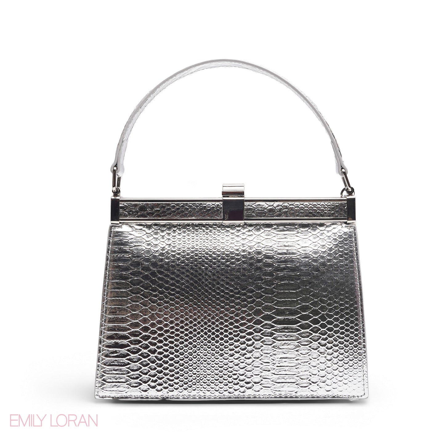 EMILY METALLIC SILVER SNAKESKIN FRAME BAG WITH MINI POUCH - MED