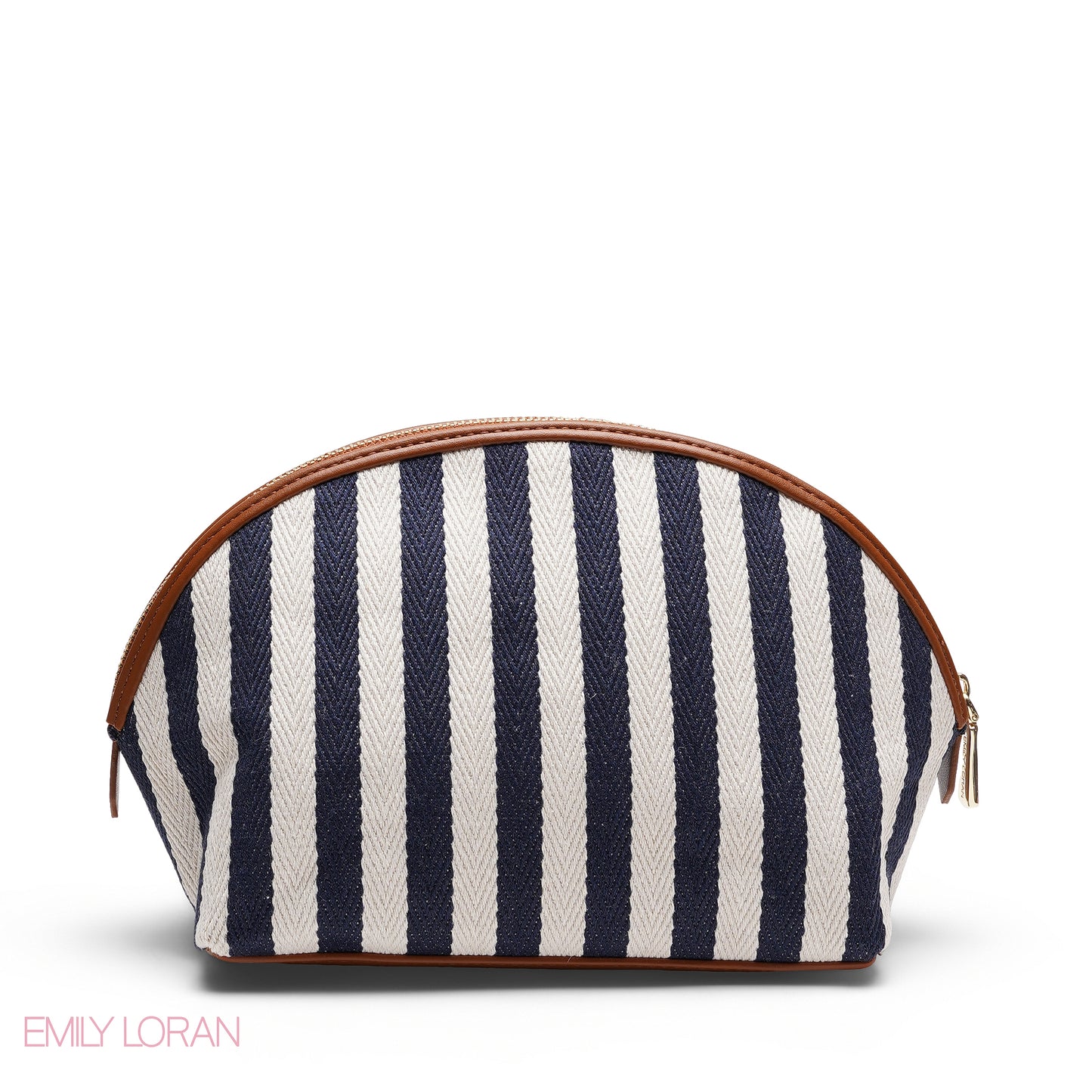 CHIC STRIPPED MAKEUP BAG WITH EMBOSSED LOGO