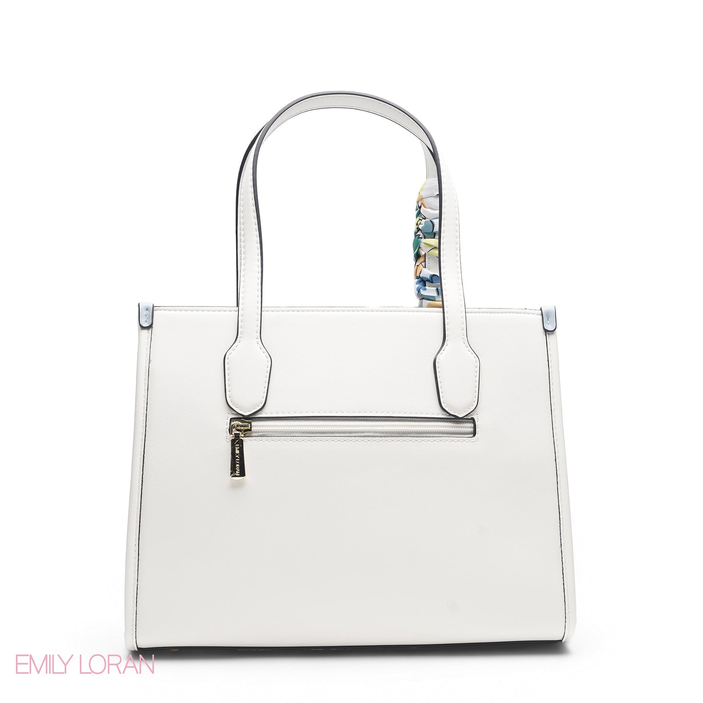 WHITE TOTE WITH BLUE & YELLOW ACCENTS - LARGE