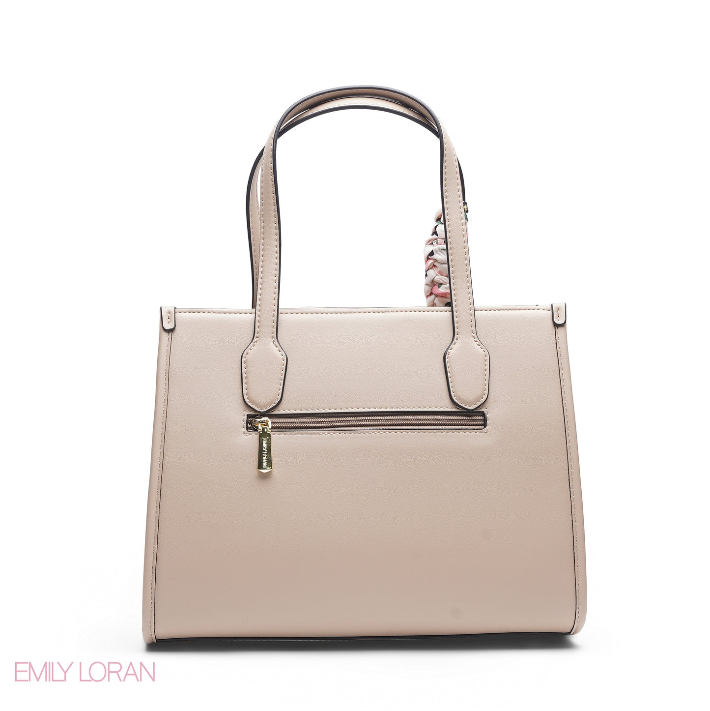 BEIGE & PINK SNAKESKIN TOTE WITH POUCH - LARGE