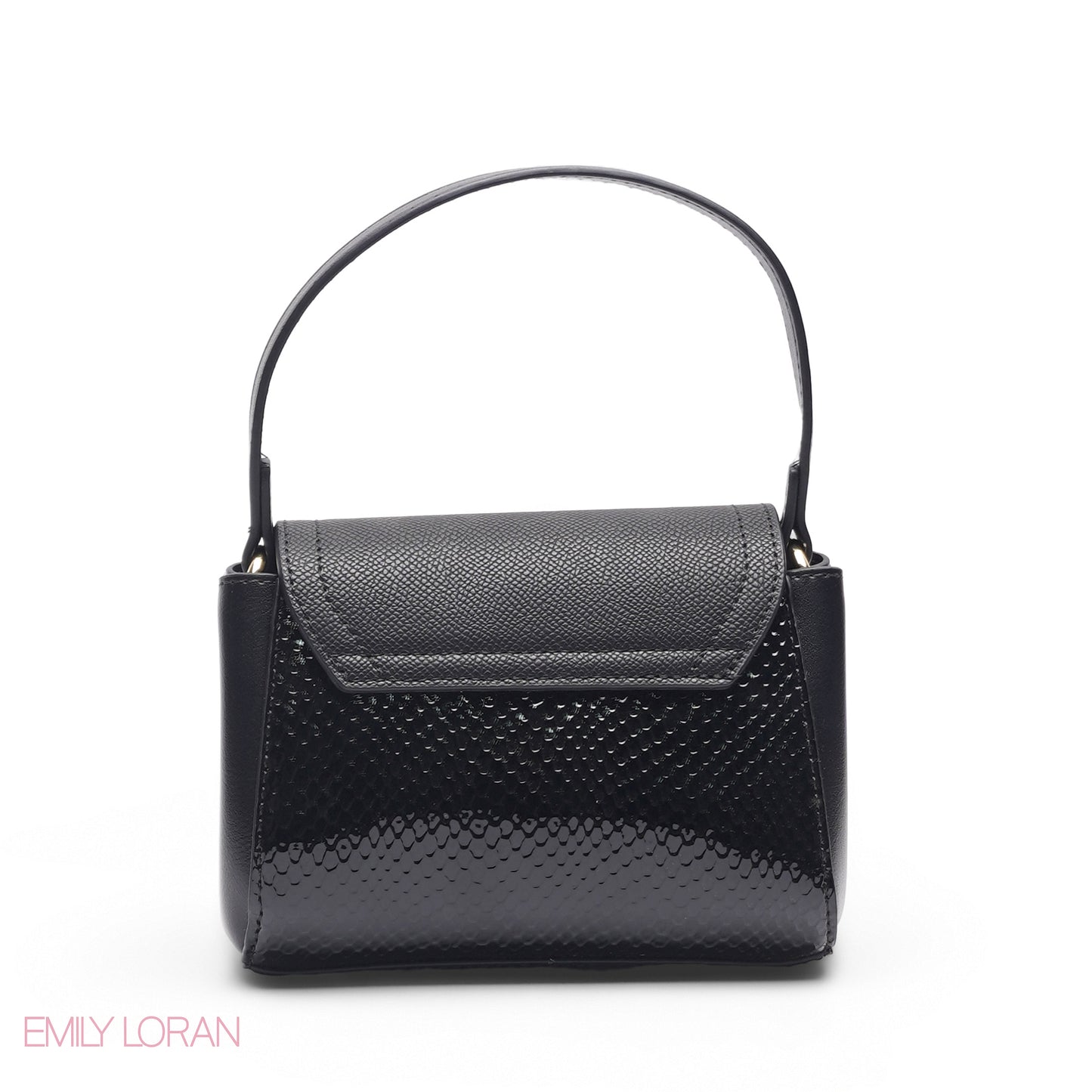 MINI BLACK SOLID FLAP BAG WITH GOLD METAL STRAP