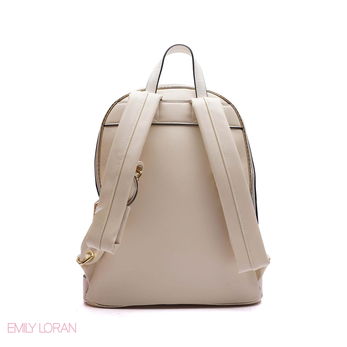 BACKPACK LEATHER MATERIAL WITH A GOLD FRAME ON FRONT POCKET