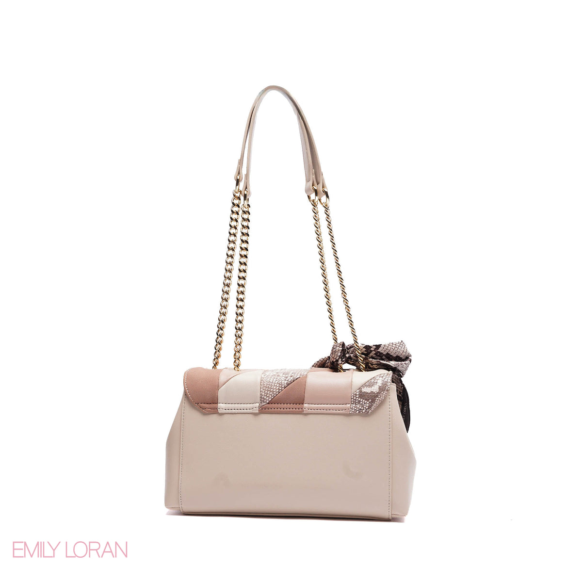ELEGANT LEATHER SHOULDER BAG WITH SCARF CHAIN STRAP - SMALL