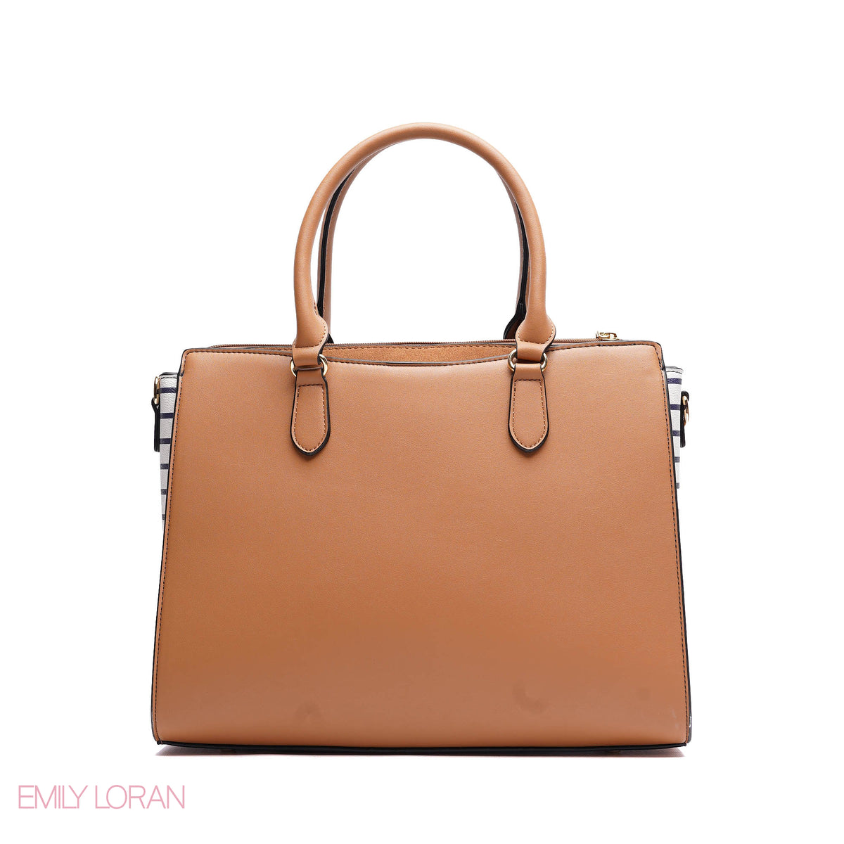 HANDBAG SOFT LEATHER STRIPPED PRINT WITH SIMPLE TWO CHARM - MEDIUM