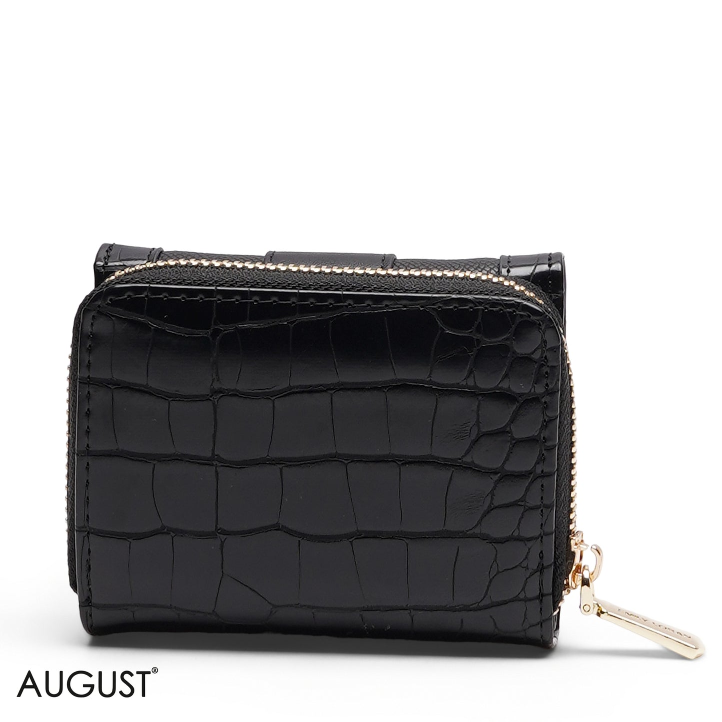 BLACK CROC LEATHER TRI-FOLD WALLET