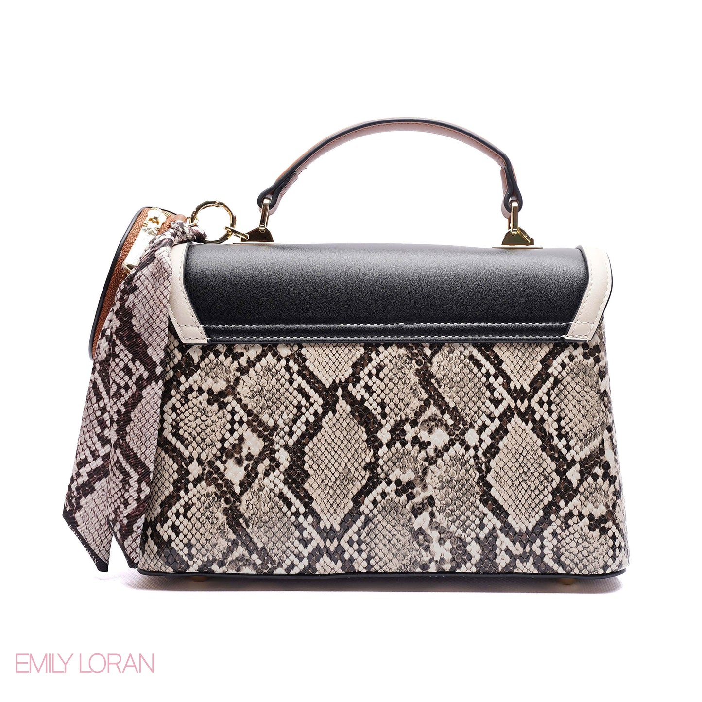 ELEGANT SNAKESKIN TOP-HANDLE FLAP BAG