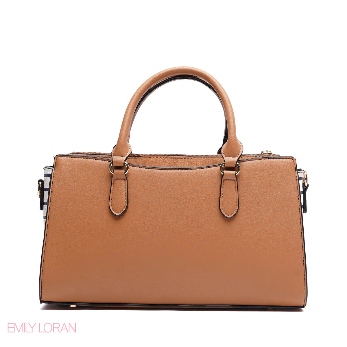 HANDBAG SOFT LEATHER STRIPPED PRINT WITH SIMPLE TWO CHARM - SMALL