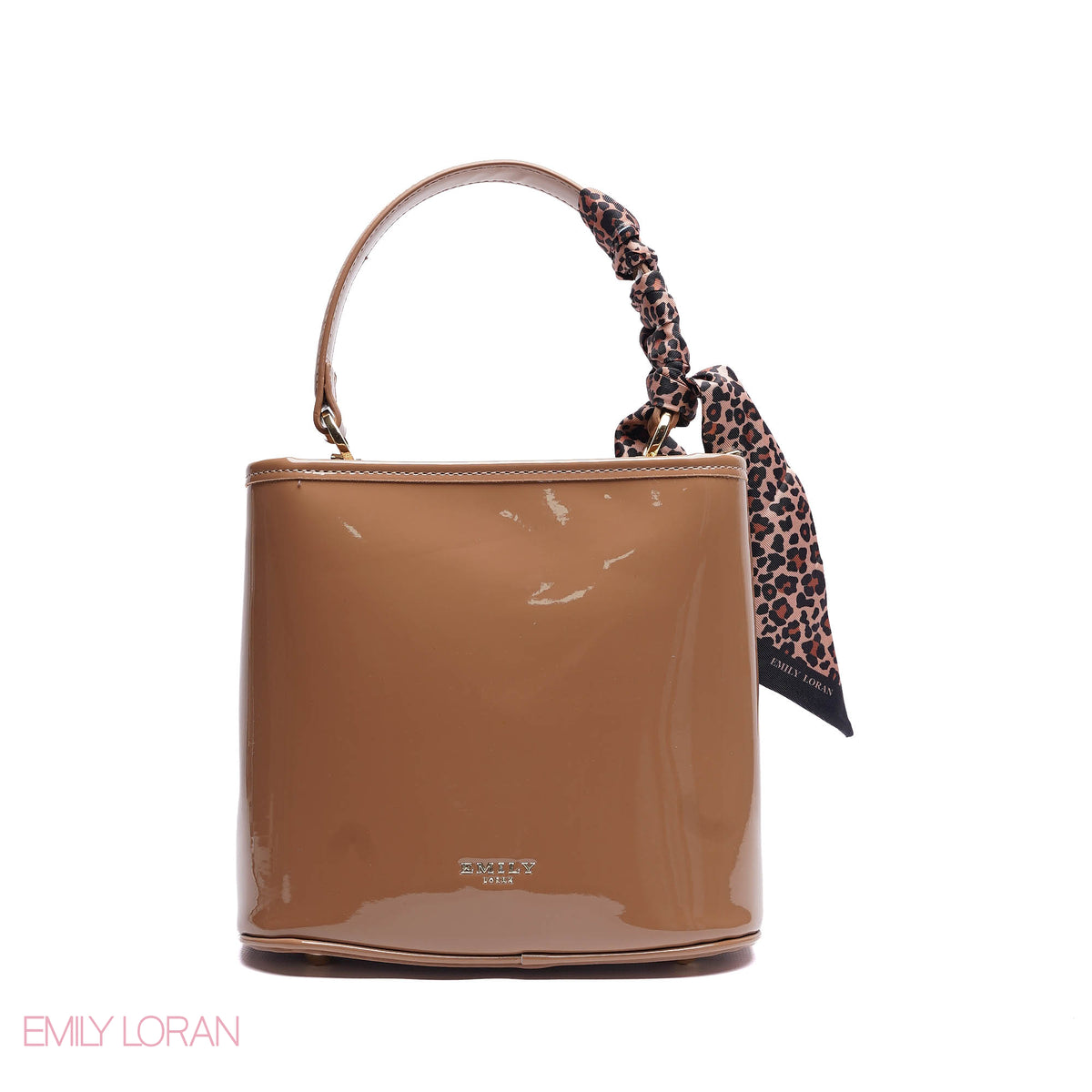 ELEGANT PATENT SUEDE BUCKET BAG WITH LEOPARD SCARF - SMALL