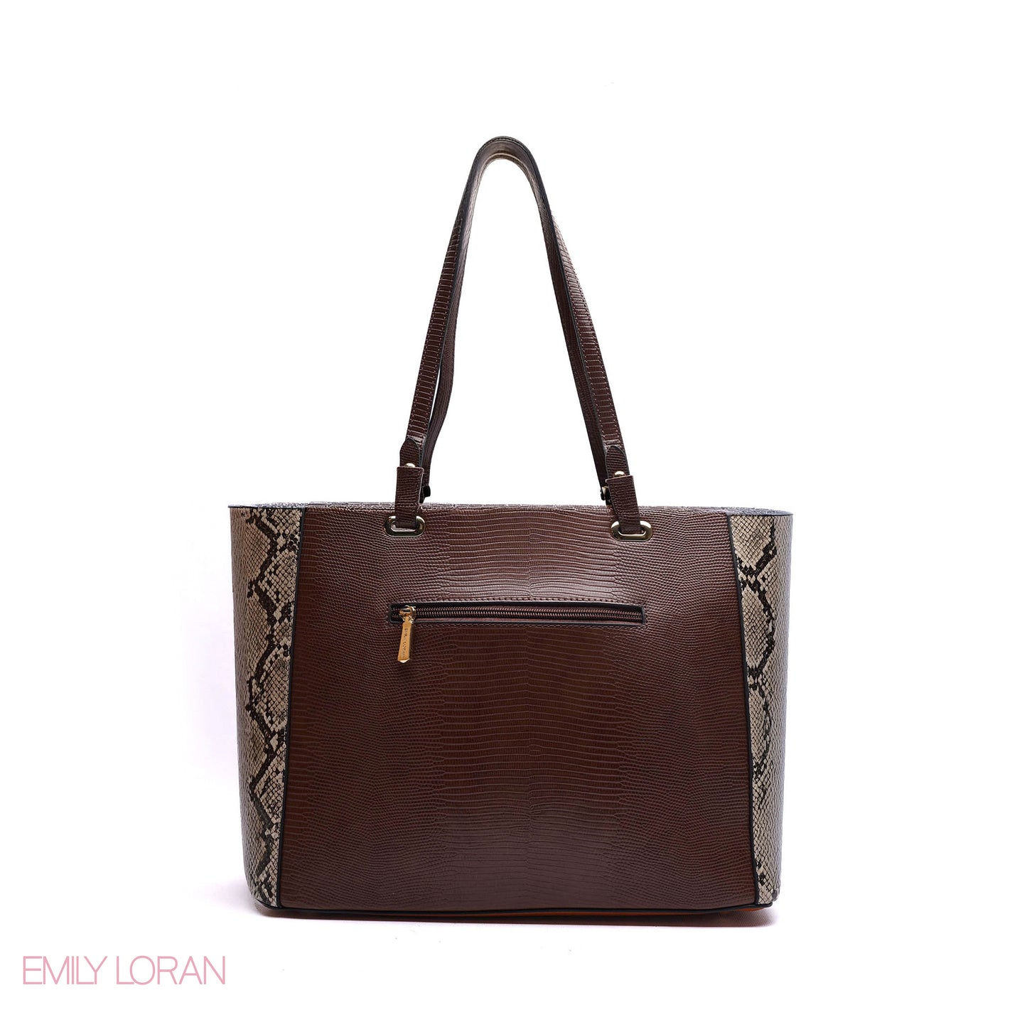 SHOULDER BAG WITH SNAKE PRINT AND SIMPLE LEATHER POUCH - LARGE