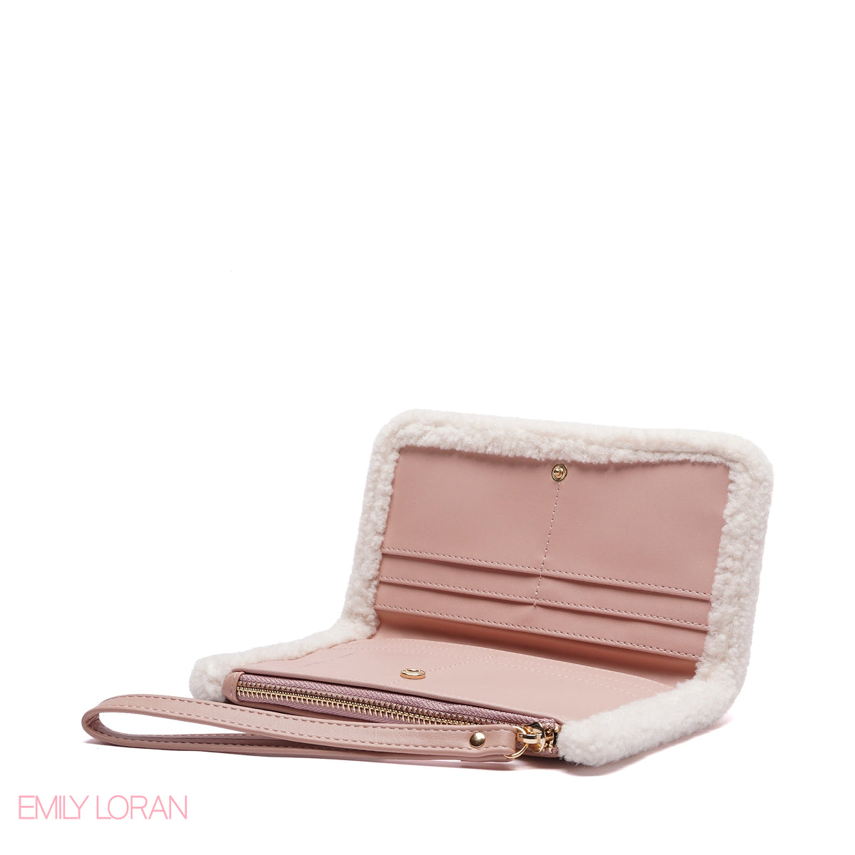 WALLET ROUNDED WITH FUR HEART DESIGN