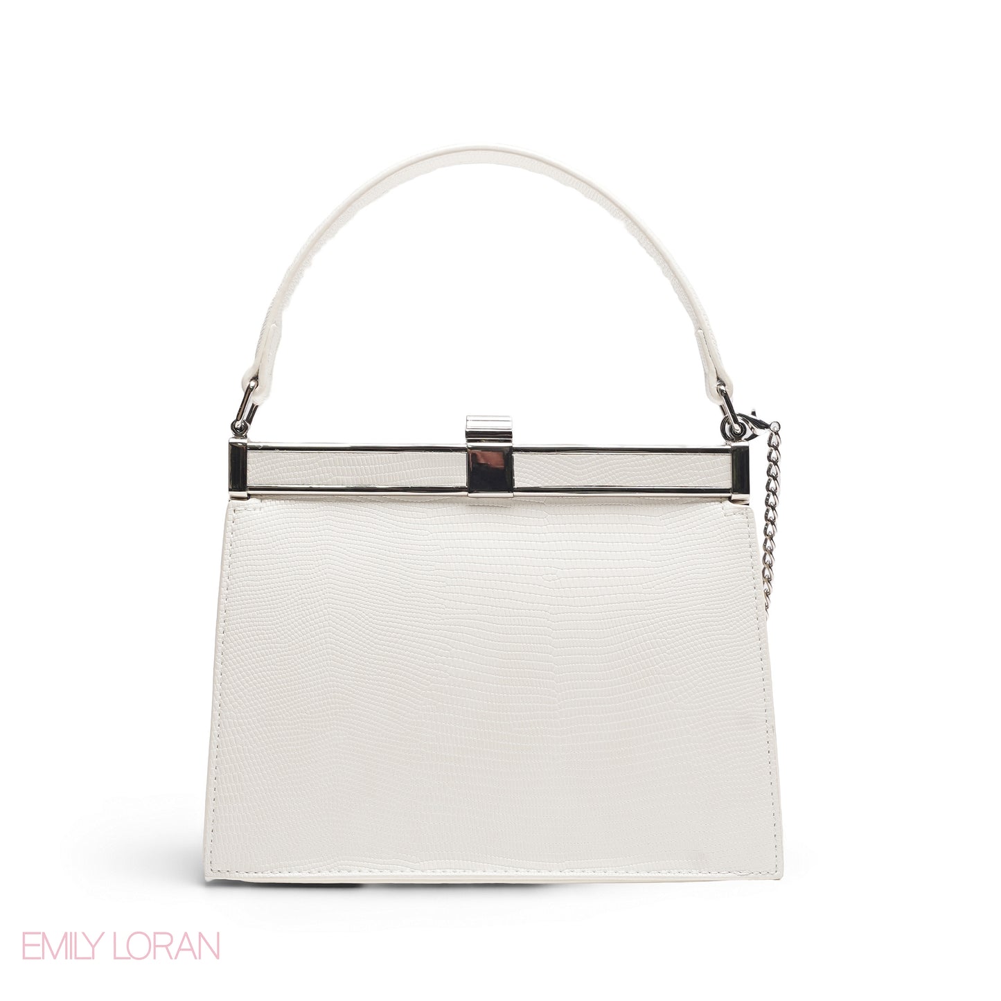 EMILY SOLID WHITE TEXTURED FRAME BAG WITH MINI POUCH - MED