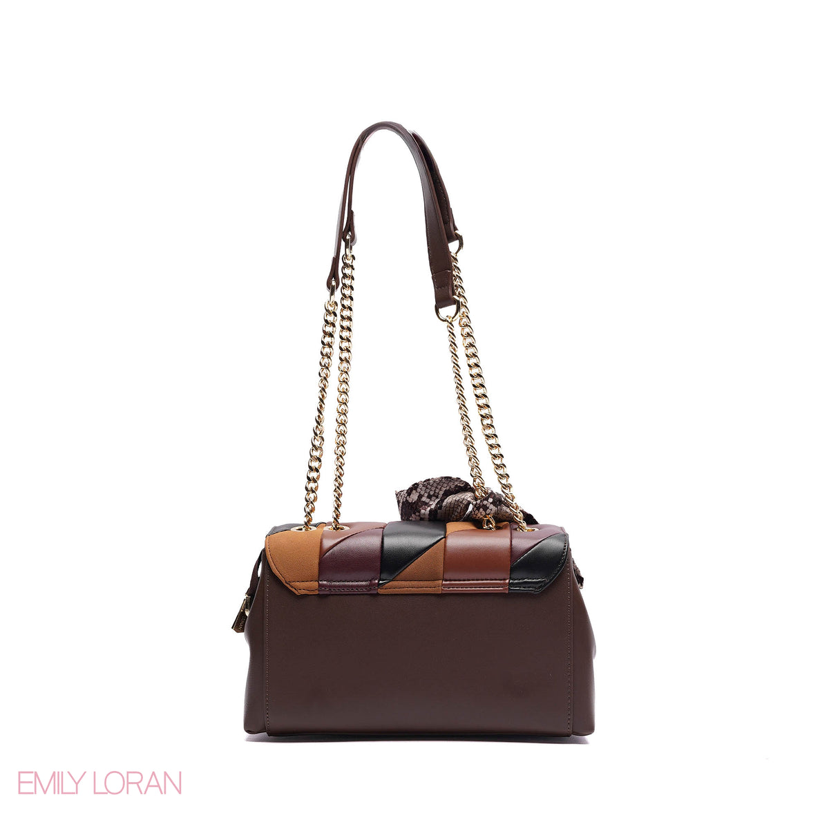 ELEGANT LEATHER SHOULDER BAG WITH SCARF CHAIN STRAP - SMALL