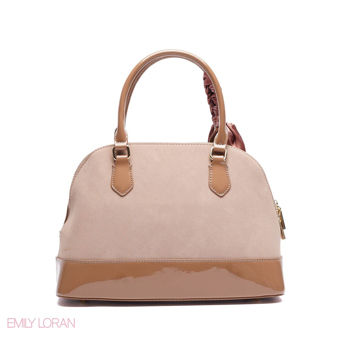 ROUNDED HANDBAG SHINE LEATHER WITH GOLD CHAIN AND SCARF - LARGE