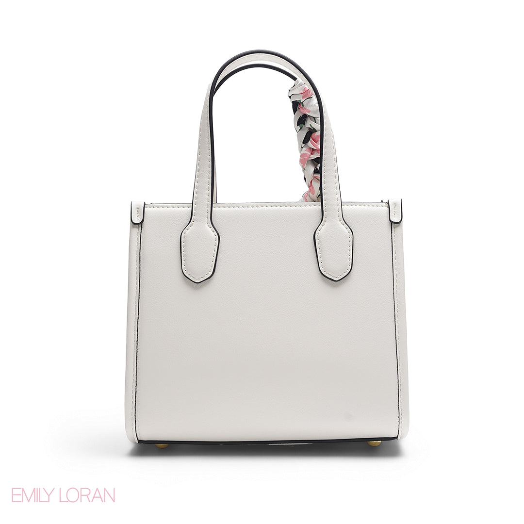 WHITE FLORAL TOTE WITH PINK PRINTS - SMALL