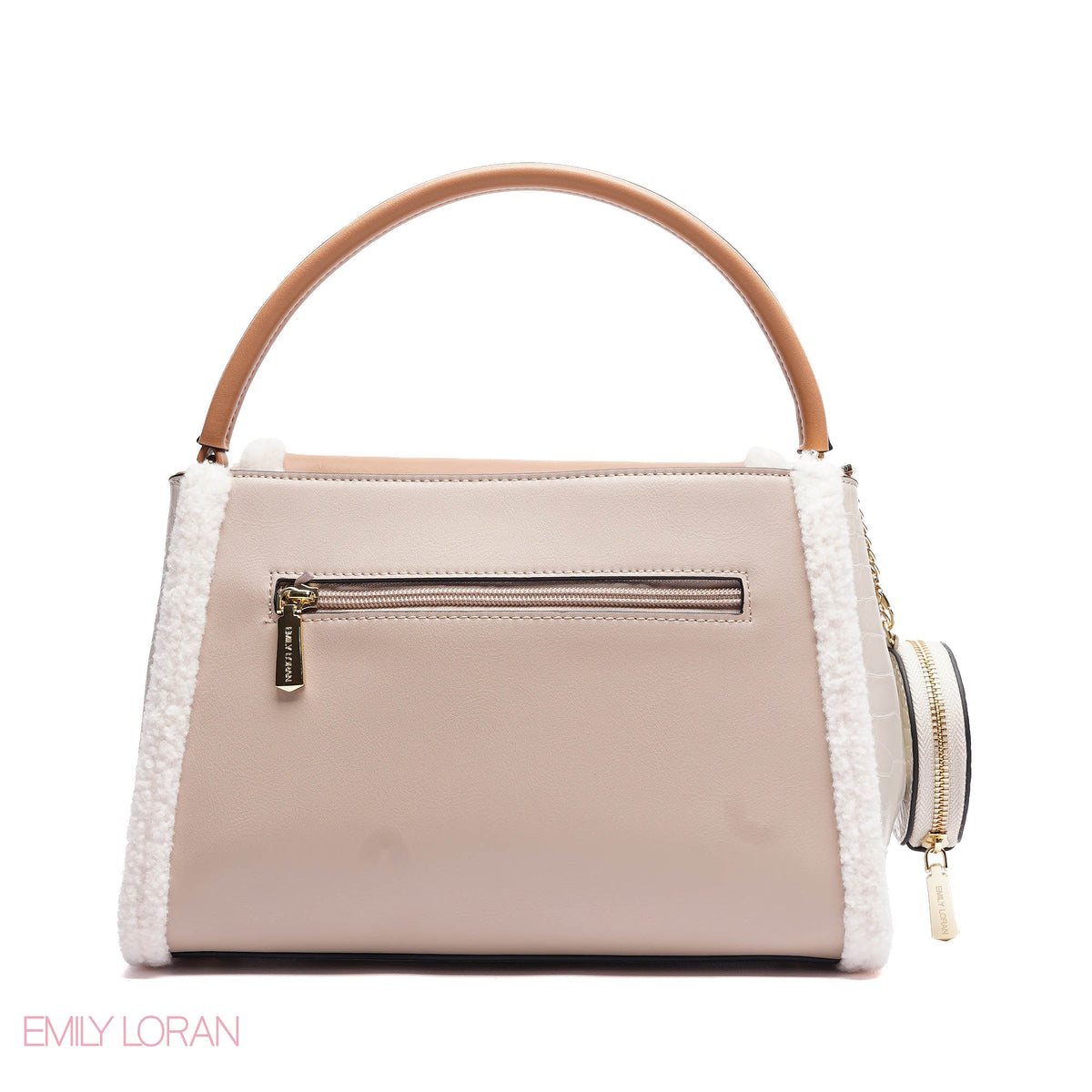 ELEGANT SHERPA TRIM TOP HANDLE BAG WITH CROSSBODY STRAP - MEDIUM