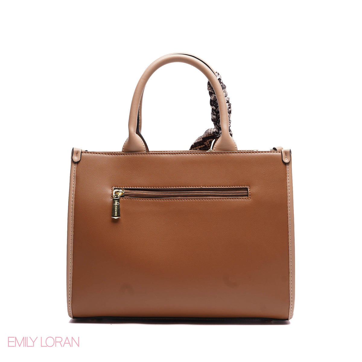 STRUCTURED TOTE BAG ADJUSTABLE SHOULDER STRAP WITH POUCH AND SCARF - MEDIUM