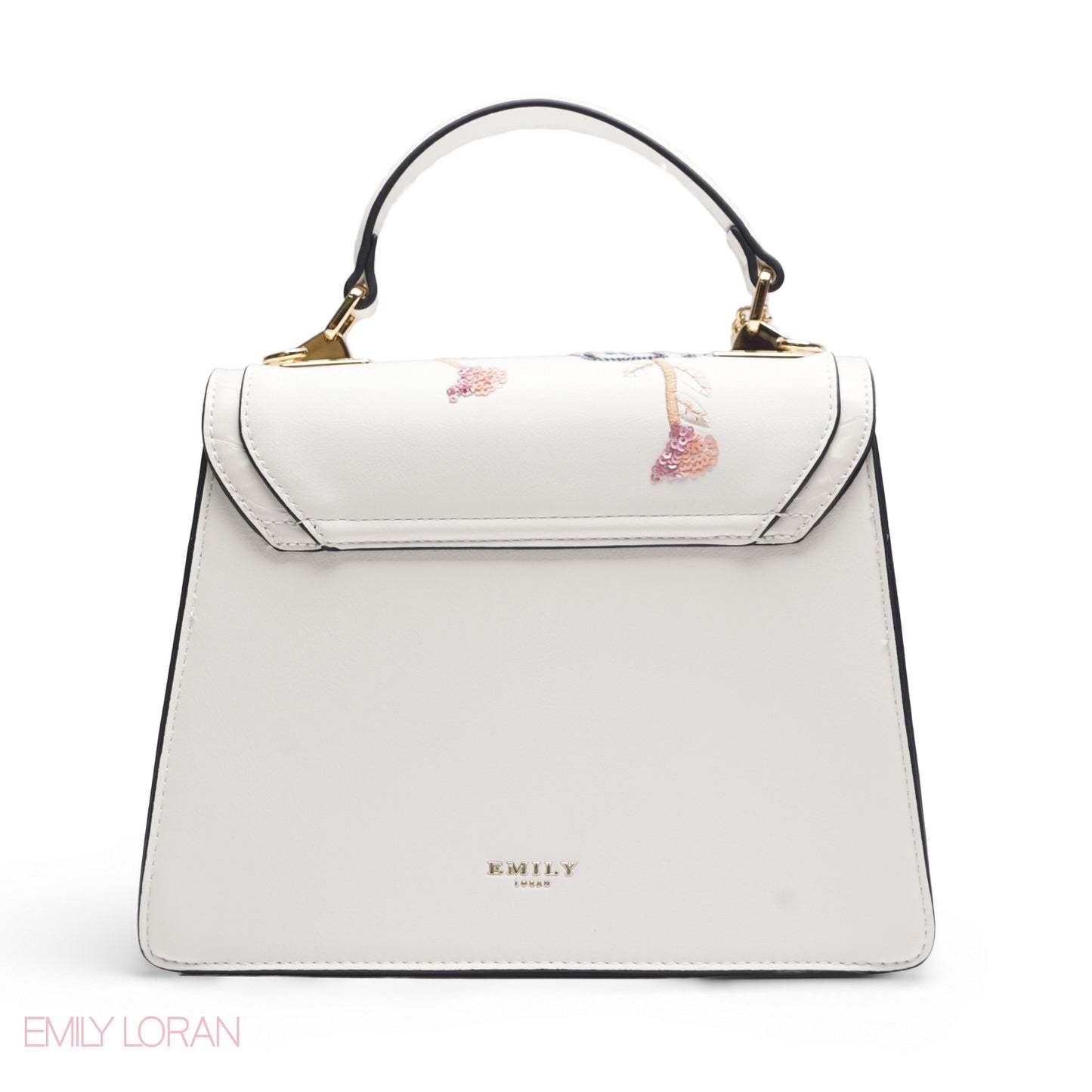 WHITE SEQUIN FLORAL SATCHEL WITH ROUND POUCH