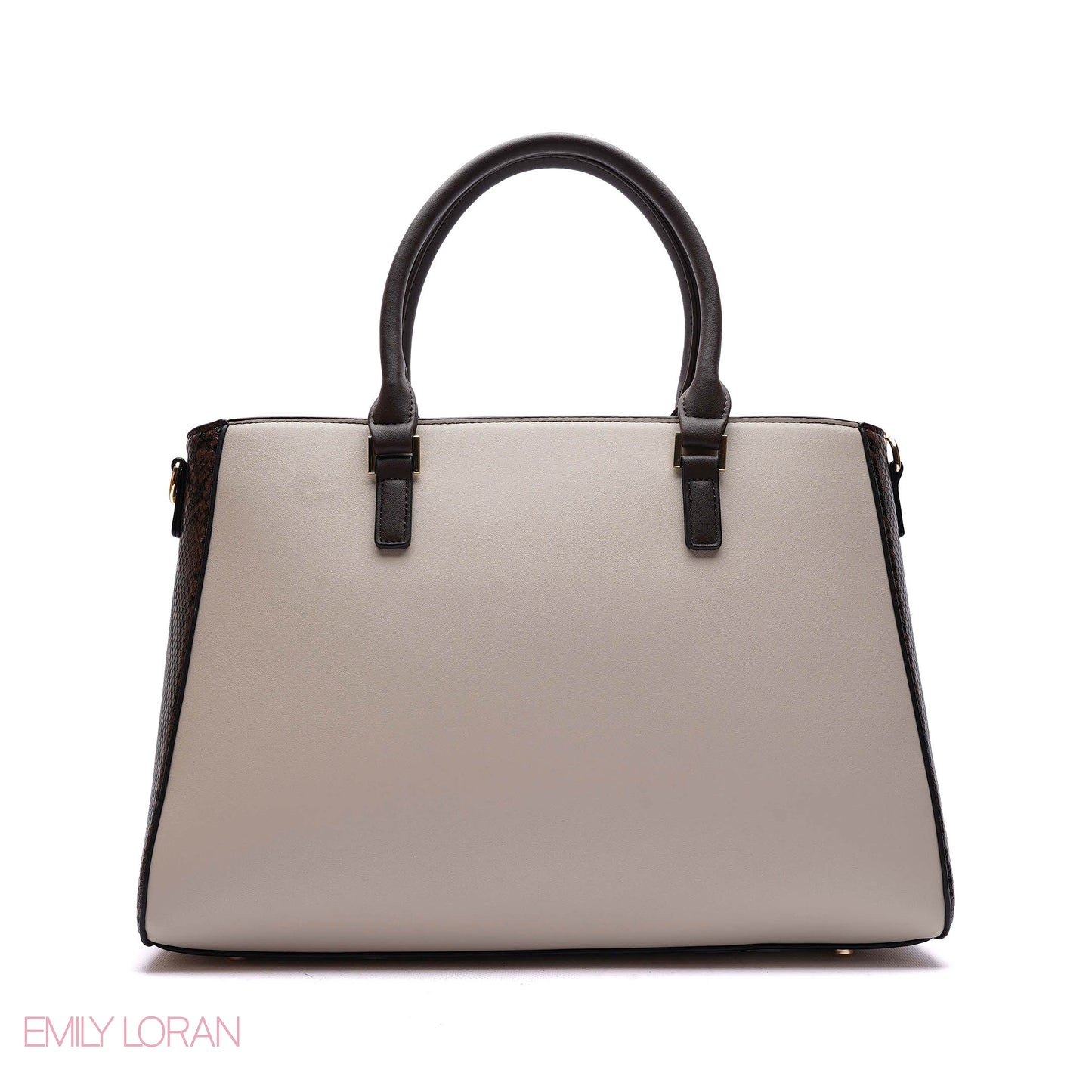 STRUCTURED PANEL TOTE BAG WITH SNAKESKIN TAG