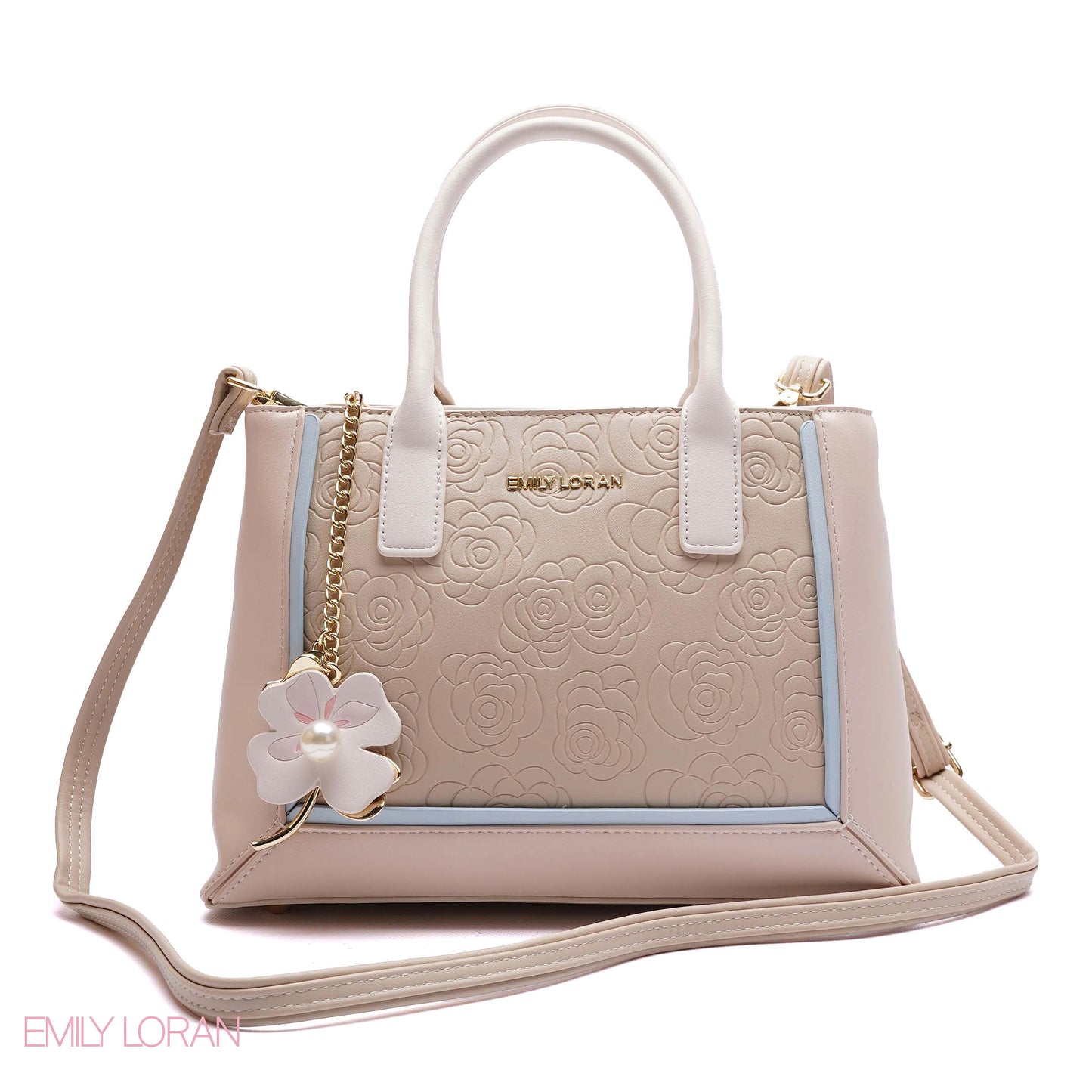 EMBOSSED FLORAL PANELLED SATCHEL BAG - SMALL