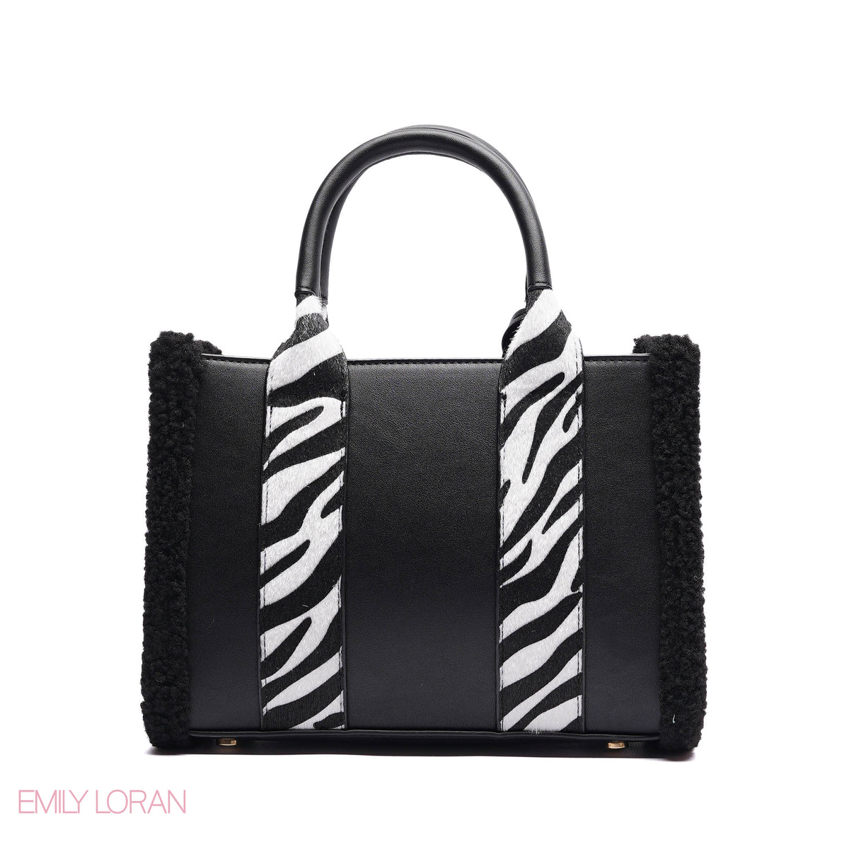 ELEGANT ZEBRA PRINT TOTE BAG WITH FLOWER CHARM - SMALL