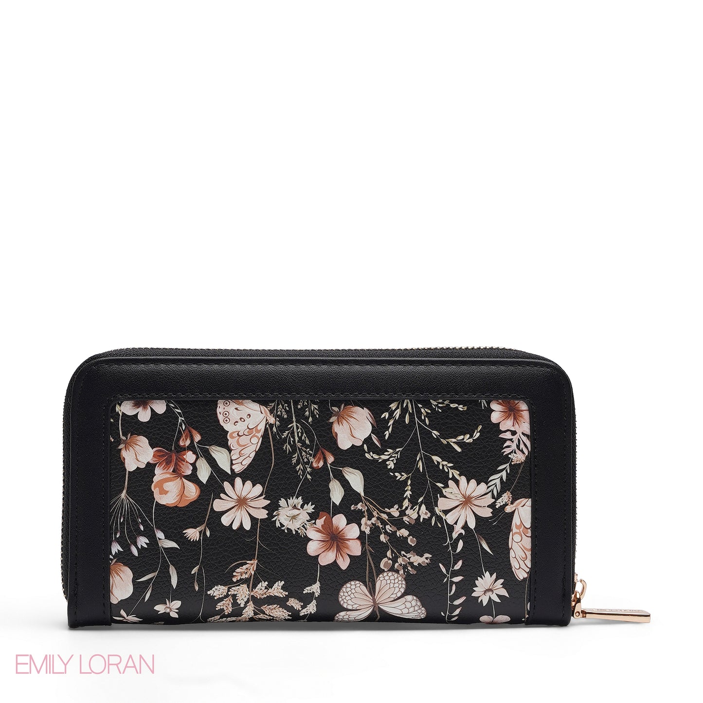 BLACK FLORAL ZIP-AROUND WALLET