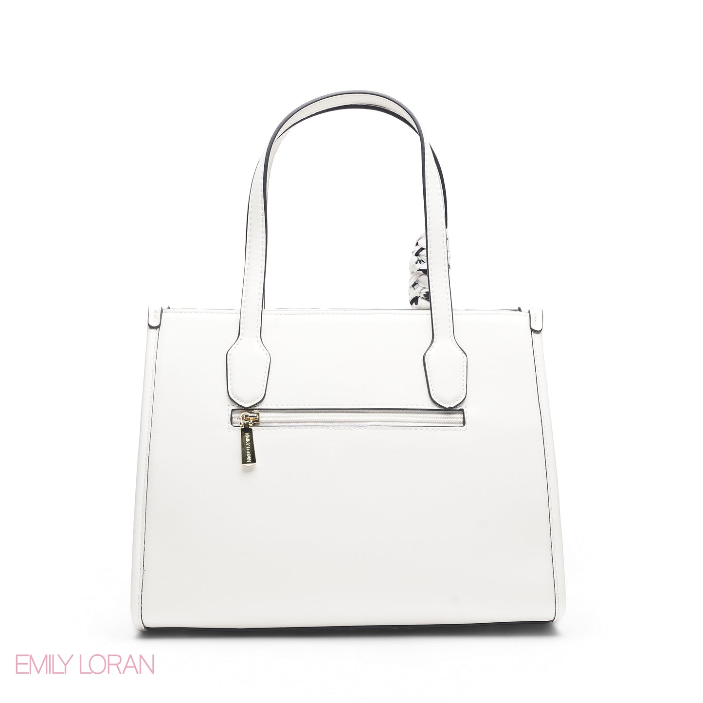 WHITE FLORAL TOTE WITH CIRCULAR POUCH - LARGE