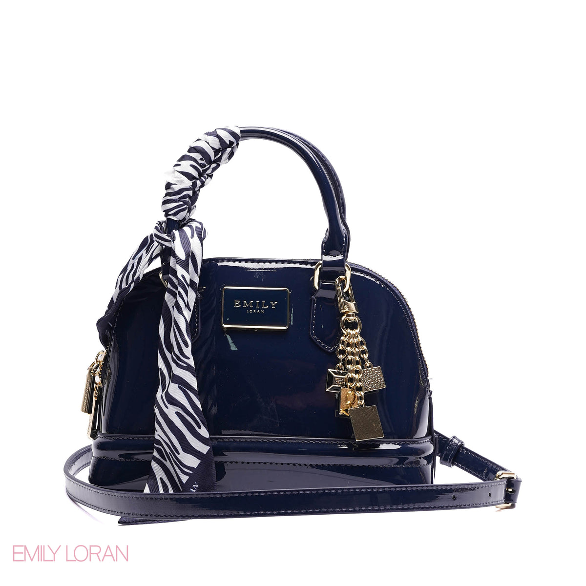 HANDBAG WITH ELEGANT DOME ADJUSTABLE STRAP , SCARF AND CHARM - SMALL