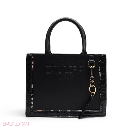 EMBOSSED LOGO SQUARE TOP HANDLE BAG