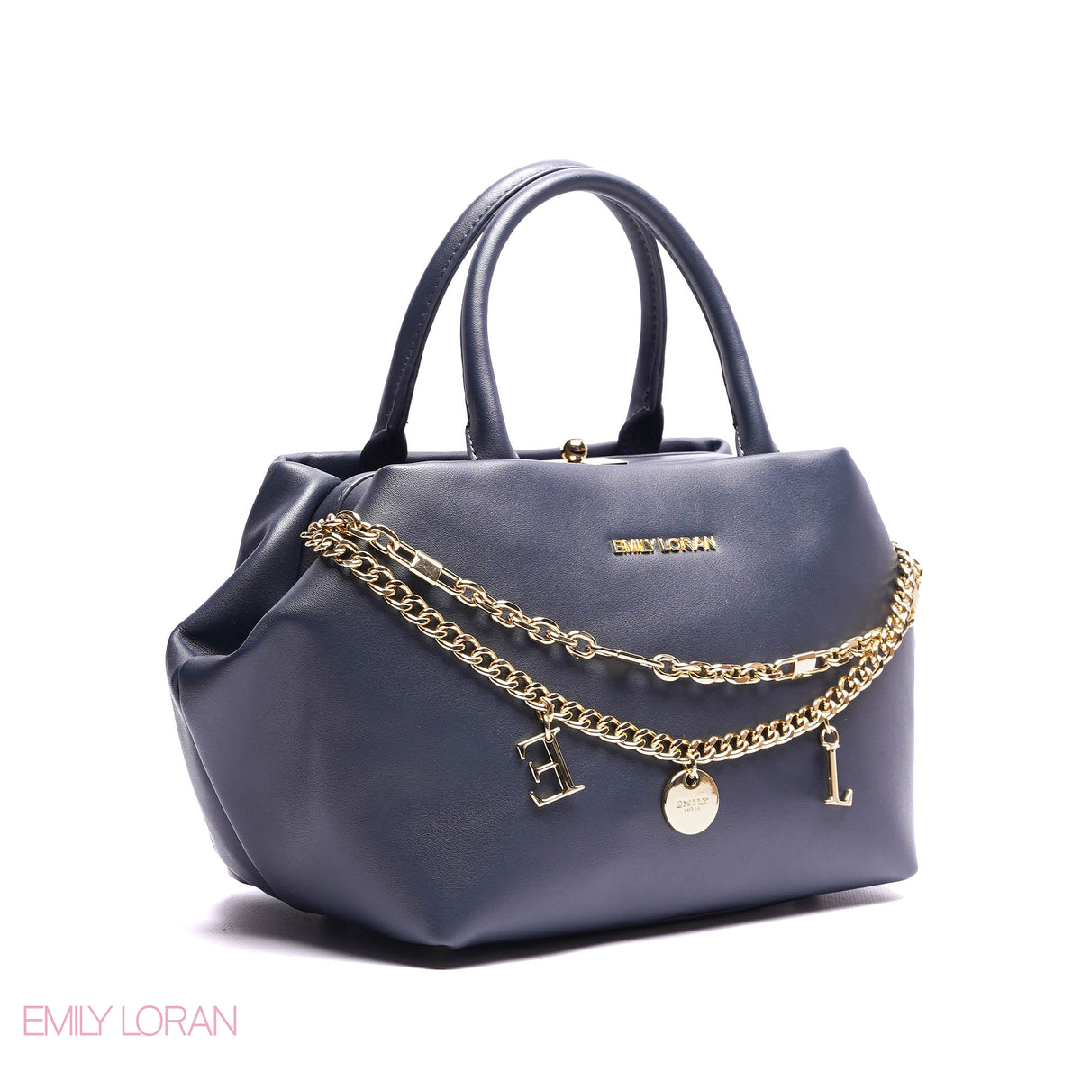 ELEGANT STRUCTURE SATCHEL WITH DETACHABLE STRAP AND GOLD CHARM - SMALL