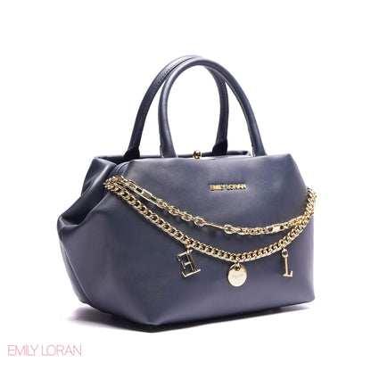 ELEGANT STRUCTURE SATCHEL WITH DETACHABLE STRAP AND GOLD CHARM - SMALL