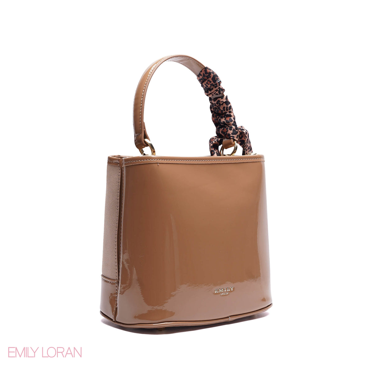 ELEGANT PATENT SUEDE BUCKET BAG WITH LEOPARD SCARF - SMALL