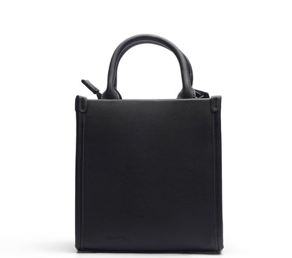 BLACK EMBOSSED LOGO TOP HANDLE TOTE BAG