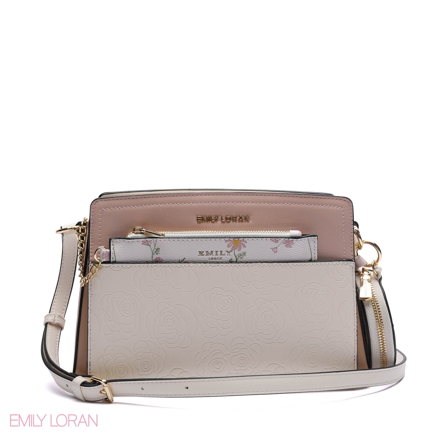 EMBOSSED FLORAL MULTI-TEXTURED CROSSBODY BAG