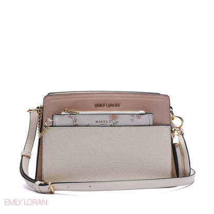 EMBOSSED FLORAL MULTI-TEXTURED CROSSBODY BAG