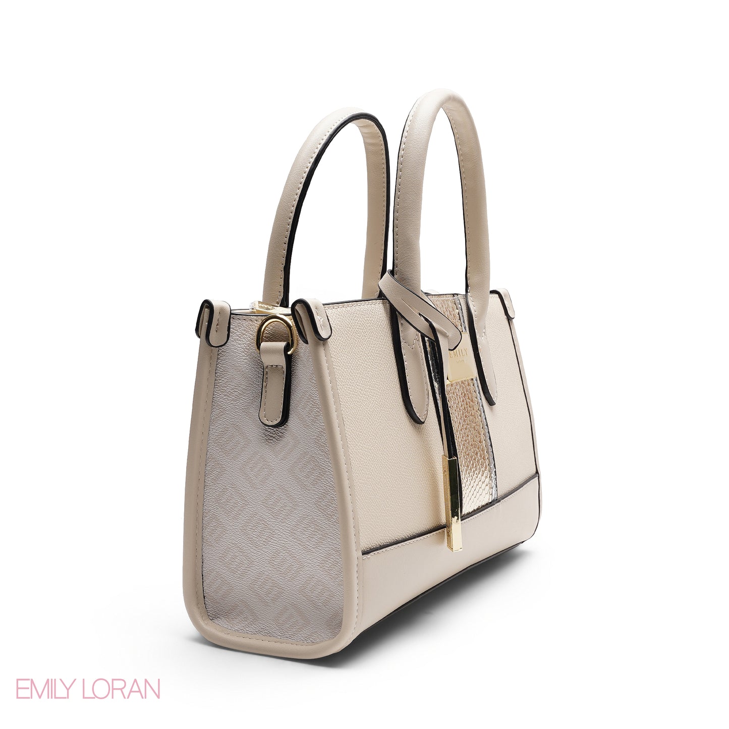 STRUCTURED TEXTURED PANEL TOP HANDLE TOTE BAG - SMALL