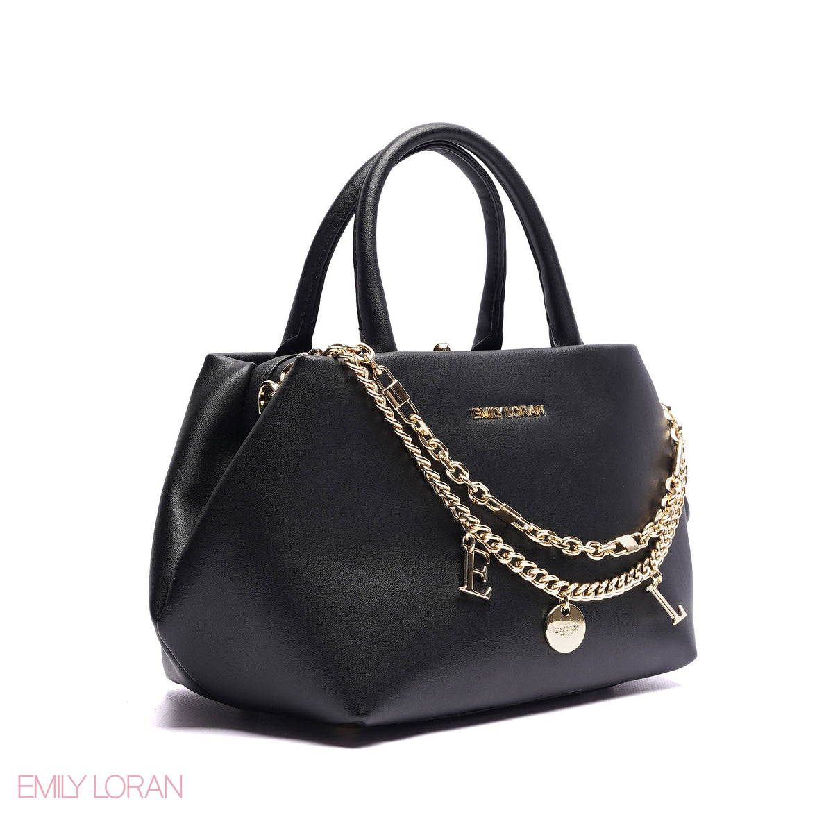 ELEGANT STRUCTURE SATCHEL WITH DETACHABLE STRAP AND GOLD CHARM - SMALL
