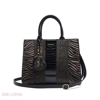 ELEGANT STRUCTURE TOTE BAG WITH DETACHABLE STRAP AND HEART CHARM - LARGE
