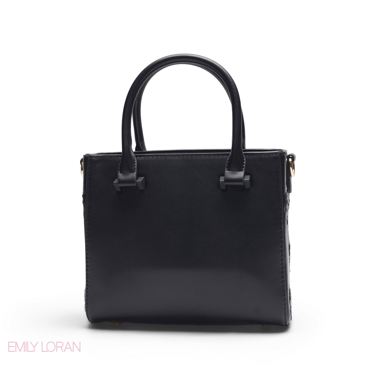 EMILY SOLID BLACK EMBOSSED TOTE BAG - MED