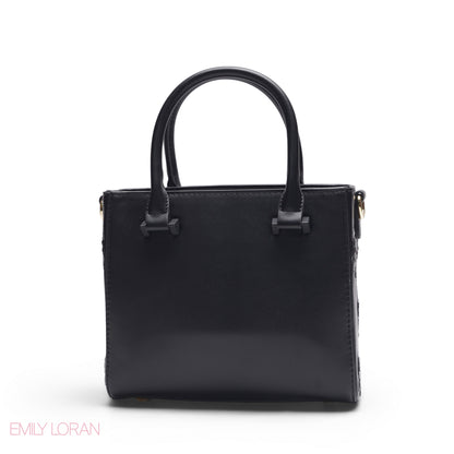 EMILY SOLID BLACK EMBOSSED TOTE BAG - MED
