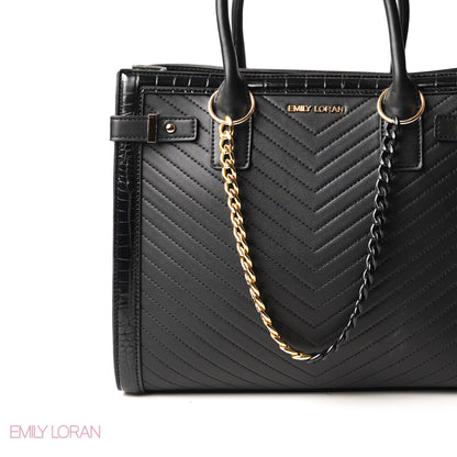 BLACK SQUARED HAND BAG WITH SIMPLE BUFF DETAIL - LARGE