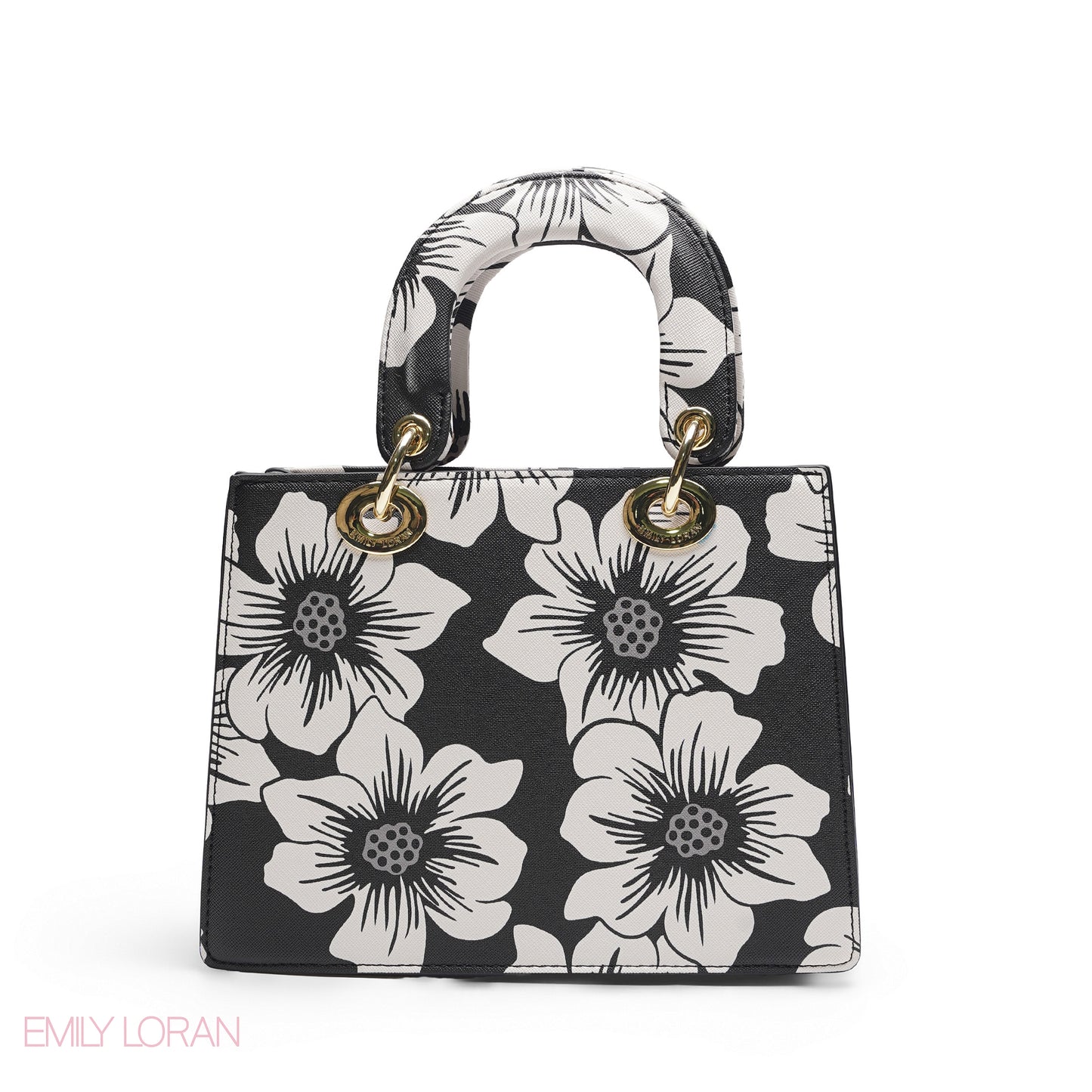 BLACK & WHITE FLORAL LADY TOTE WITH POUCH