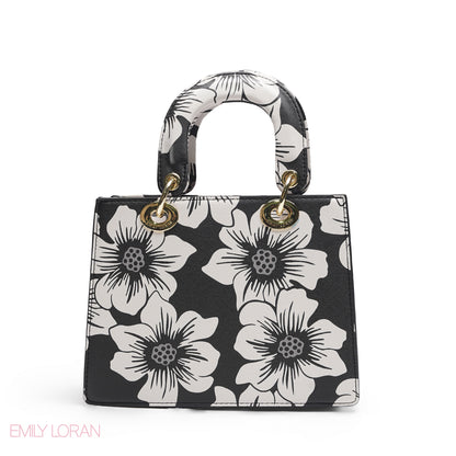 BLACK & WHITE FLORAL LADY TOTE WITH POUCH