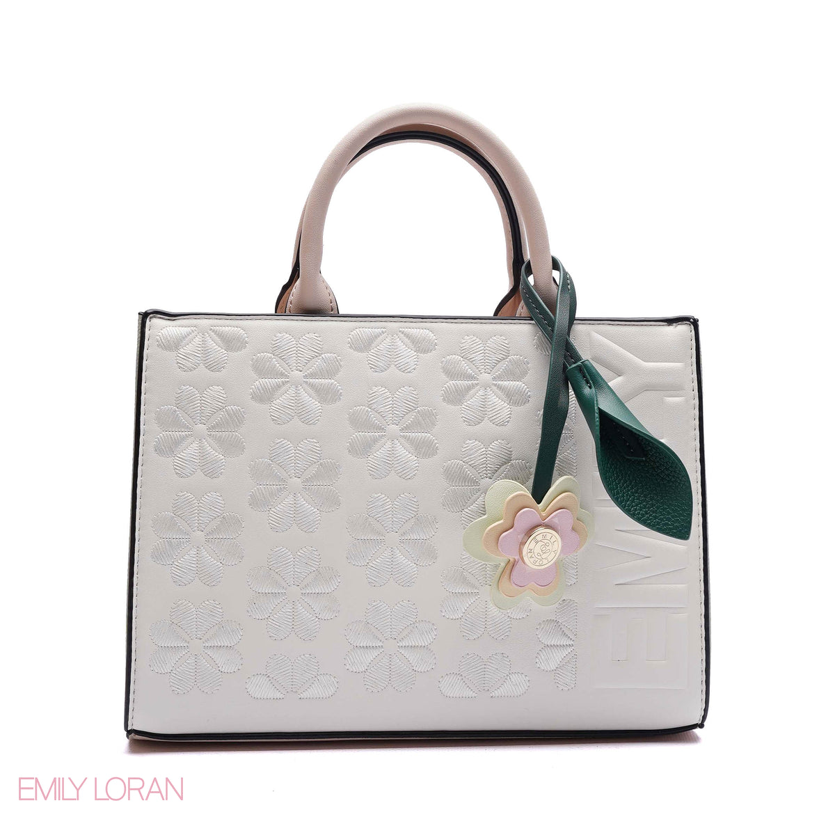 HANDBAG EMBOSSED BRAND DETAILING WITH CHARM - SMALL