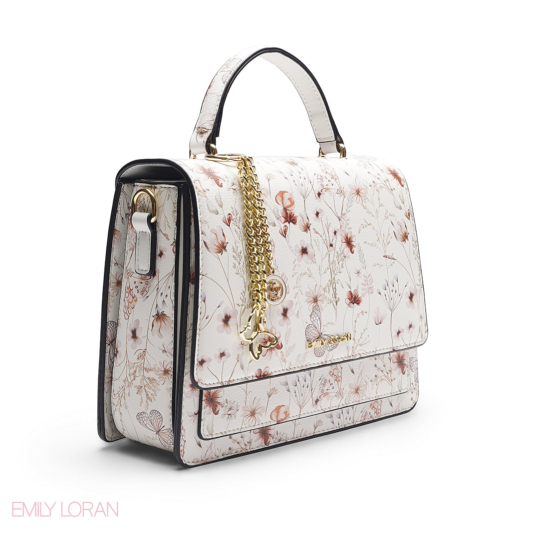 WHITE FLORAL SATCHEL BAG