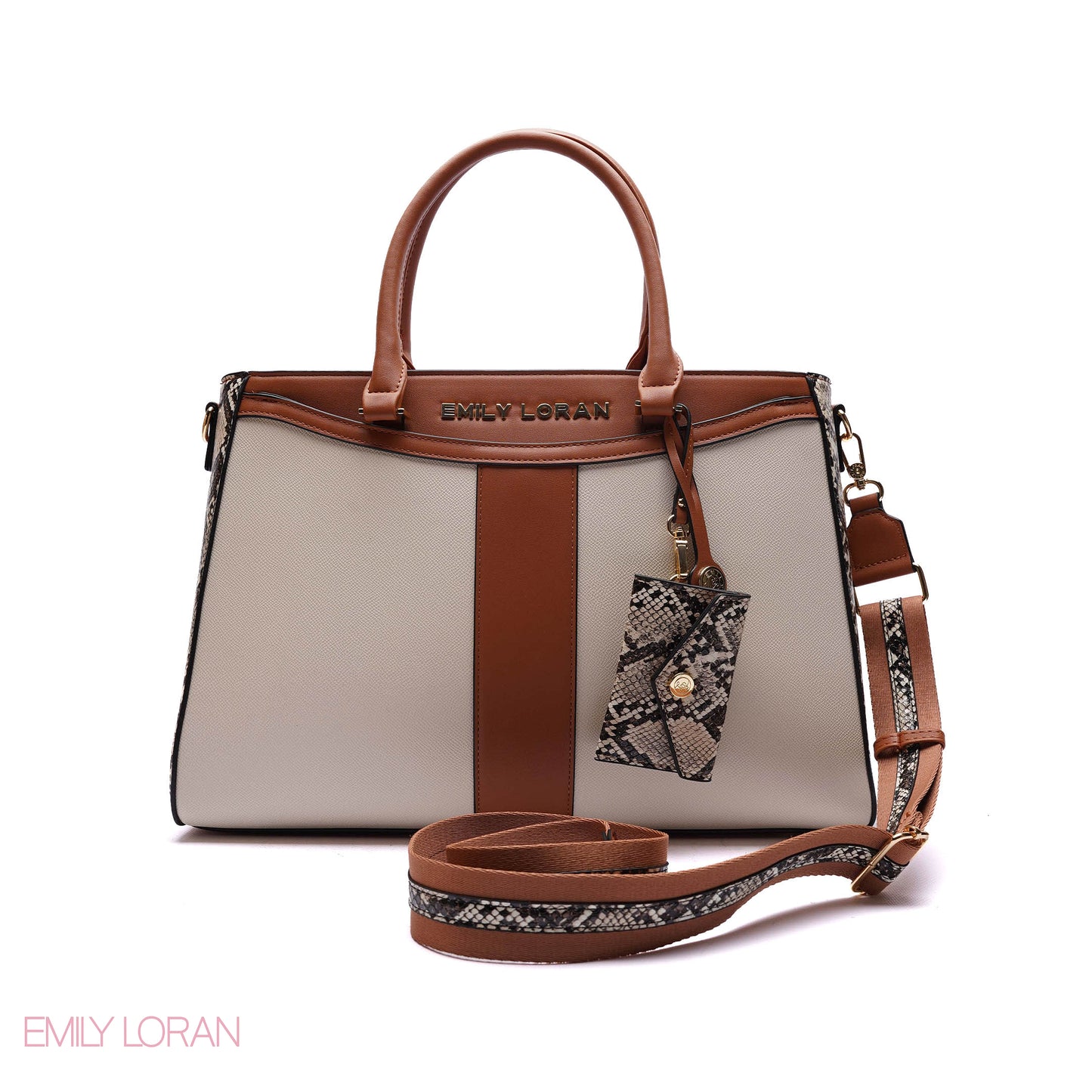 STRUCTURED PANEL TOTE BAG WITH SNAKESKIN TAG