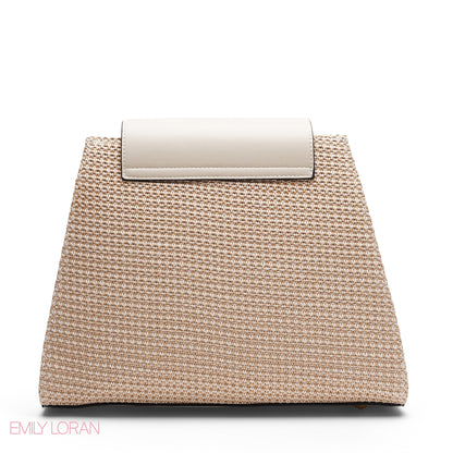 STYLISH WOVEN TOP HANDLE TOTE WITH FLORAL POUCH BAG