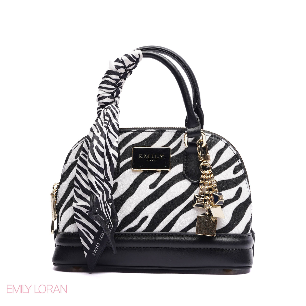 HANDBAG WITH ELEGANT DOME ADJUSTABLE STRAP , SCARF AND CHARM - SMALL