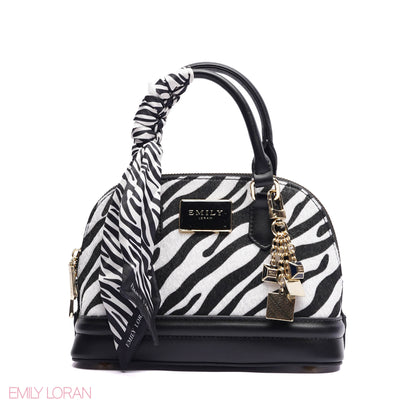 HANDBAG WITH ELEGANT DOME ADJUSTABLE STRAP , SCARF AND CHARM - SMALL